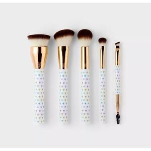 Roller Rabbit Target 5 Pc Makeup Brush Set Hearts Handles Gold Ferrule NIB